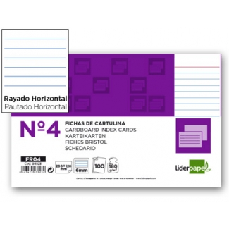 Liderpapel FR04 - Ficha de cartulina rayada, tamaño 125 x 200 mm Nº 4, paquete de 100