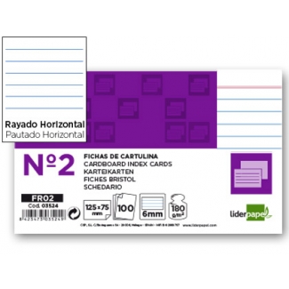 Liderpapel FR02 - Ficha de cartulina rayada , tamaño 75 x 125 mm Nº 2, paquete de 100