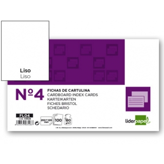Liderpapel FL04 - Ficha de cartulina lisa, tamaño 125 x 200 mm Nº 4, paquete de 100