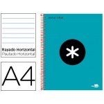 Liderpapel Antartik KD03 - Bloc espiral, tamaño A4, tapa forrada, 120 hojas de 100 gr, rayado horizontal, sin margen, microperforado, 4 taladros, color turquesa
