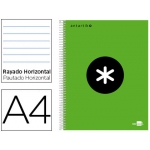 Liderpapel Antartik KD08 - Bloc espiral, tamaño A4, tapa forrada, 120 hojas de 100 gr, rayado horizontal, sin margen, microperforado, 4 taladros, color verde fluorescente