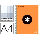 Liderpapel Antartik KD26 - Bloc espiral, tamaño A4, tapa forrada, 120 hojas de 100 gr, cuadrícula de 5 mm, sin margen, microperforado, 4 taladros, color naranja fluorescente