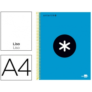 Liderpapel Antartik KD41 - Bloc espiral, tamaño A4, tapa forrada, 120 hojas de 90 gr, liso, sin margen, microperforado, 4 taladros, color azul