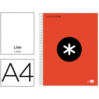 Liderpapel Antartik KD42 - Bloc espiral, tamaño A4, tapa forrada, 120 hojas de 90 gr, liso, sin margen, microperforado, 4 taladros, color rojo