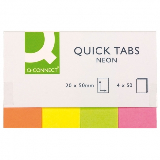 Q-Connect KF01226 - Banderitas separadoras fluorescente, pack de 4 con 50 hojas