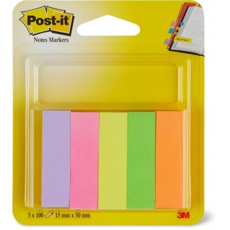 Post-it 670/5 - Banderitas separadoras adhesivas, 15 x 50 mm, pack de 5 colores surtidos