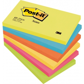 Post-it 655-TFEN - Bloc de notas adhesivas, 76 x 127 mm, colores energía (amarillo, amarillo neón, celeste, naranja, rosa y verde), pack de 6 blocs de 100 hojas