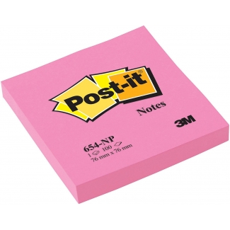 Post-it 654-N - Bloc de notas adhesivas recicladas, 76 x 76 mm, color fucsia neón, bloc de 100 hojas