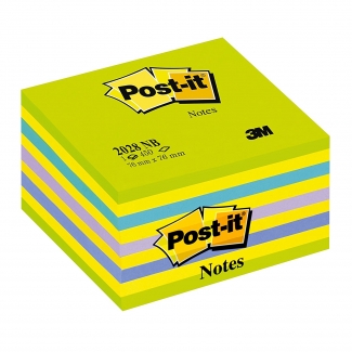 Post-it 2028-NB - Bloc de notas adhesivas, 76 x 76 mm, color verde, amarillo, azul y violeta, bloc de 450 hojas