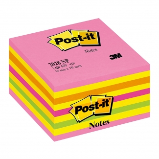 Post-it 2028-NP - Bloc de notas adhesivas, 76 x 76 mm, color rosa, naranja, fucsia, verde y amarillo, bloc de 450 hojas
