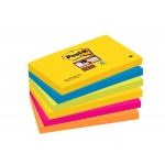 Post-it Super Sticky 655-6SS-RIO-EU - Bloc de notas adhesivas, 76 x 127 mm, colores Río de janeiro (amarillo, azul mediterráneo, naranja neón, rosa fucsia y verde neón), pack de 6 blocs de 90 hojas