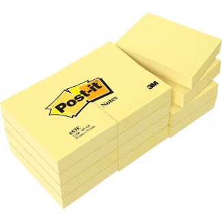 Post-it 653 E - Bloc de notas adhesivas, 50 x 38 mm, color amarillo, bloc de 100 hojas