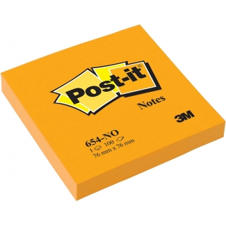 Post-it 654-N - Bloc de notas adhesivas recicladas, 76 x 76 mm, color naranja neón, bloc de 100 hojas