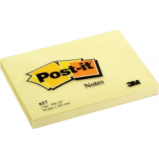 Post-it 657 - Bloc de notas adhesivas, 74 x 100 mm, color amarillo, bloc de 100 hojas