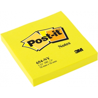 Post-it 654-N - Bloc de notas adhesivas recicladas, 76 x 76 mm, color amarillo neón, bloc de 100 hojas