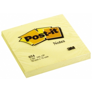 Post-it 654 - Bloc de notas adhesivas, 76 x 76 mm, color amarillo, bloc de 100 hojas