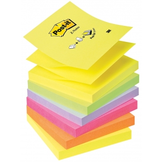 Post-it R330-NR - Bloc de notas adhesivas z-notes, 76 x 76 mm, colores ultra intensos (amarillo, amarillo limón, naranja, lila rosa y verde), pack de 6 blocs de 100 hojas