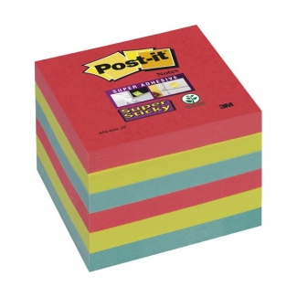 Post-it Super Sticky 654-6SS-JP - Bloc de notas adhesivas, 76 x 76 mm, colores Bora Bora (amapola, verde neón y azul mediterráneo), pack de 6 blocs de 100 hojas