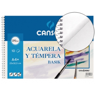 Canson Guarro Basik 200400698 - Papel acuarela, sin recuadro, bloc con espiral, A4+, 10 hojas, 370 gramos