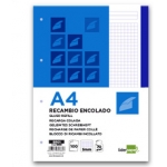 Liderpapel BR01 - Recambio para carpeta de anillas, tamaño A4, 100 hojas de 70 gr, 4 taladros, cuadrícula de 5 mm, con banda de color azul