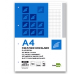 Liderpapel BR02 - Recambio para carpeta de anillas, tamaño A4, 100 hojas de 70 gr, 4 taladros, cuadrícula de 5 mm, con banda de color gris