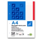 Liderpapel BR04 - Recambio para carpeta de anillas, tamaño A4, 100 hojas de 70 gr, 4 taladros, cuadrícula de 5 mm, con banda de color rojo