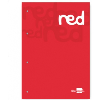 Liderpapel BR10 - Recambio para carpeta de anillas, tamaño A4, 100 hojas de 100 gr, 4 taladros, cuadrícula de 5 mm, con banda de color rojo