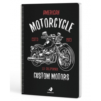 Bloc espiral Camaleon tamaño A4 tapa dura plastificada cuadrícula de 4mm 80 hojas de 80 gr/m2 American Motorcicle