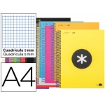 Liderpapel Antartik KD63 - Bloc espiral, tamaño A4, tapa forrada, 120 hojas de 90 gr, cuadrícula de 5 mm, sin margen, microperforado, 4 taladros, colores surtidos