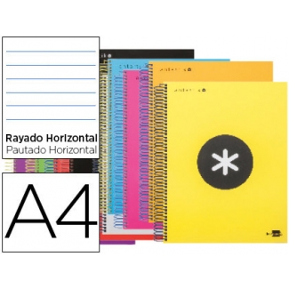 Liderpapel Antartik KD61 - Bloc espiral, tamaño A4, tapa forrada, 120 hojas de 90 gr, rayado horizontal, sin margen, microperforado, 4 taladros, colores surtidos