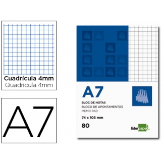 Liderpapel BN09 - Bloc de notas, A7, cuadrícula de 4 mm, perforado, 80 hojas de 60 gramos