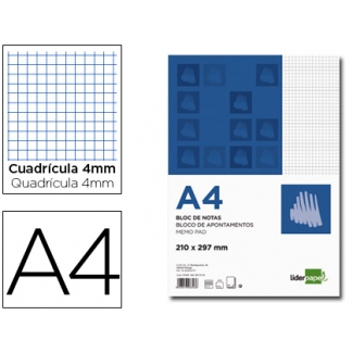 Liderpapel BN01 - Bloc de notas, A4, cuadrícula de 4 mm, perforado, 80 hojas de 60 gramos