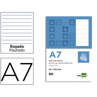 Liderpapel BN11 - Bloc de notas, A7, rayado horizontal, perforado, 80 hojas de 60 gramos