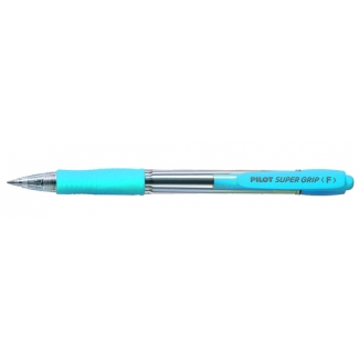 Pilot Super Grip - Bolígrafo de tinta de aceite, punta redonda de 1 mm, retráctil, sujeción de caucho y grip de color azul celeste, color azul