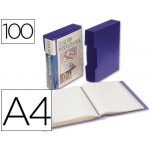 Liderpapel CJ64 - Carpeta con fundas, portada y lomo personalizable, con cajetín, tapa flexible, A4, 100 fundas, color azul opaco