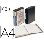 Liderpapel CJ65 - Carpeta con fundas, portada y lomo personalizable, con cajetín, tapa flexible, A4, 100 fundas, color negro opaco