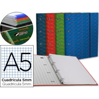 Liderpapel BZ03 - Carpeta de anillas con recambio, 4 anillas redondas de 20 mm, cartón forrado, tamaño A5, colores surtidos