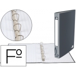 Liderpapel CA56 - Carpeta de anillas, 4 anillas redondas de 25 mm, cartón forrado, tamaño folio, color gris