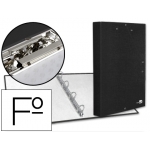 Liderpapel CA09 - Carpeta de anillas, 4 anillas redondas de 25 mm, cartón forrado, con solapa, miniclip, cierre con gomas, tamaño folio, color negro