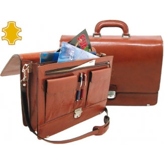 Csp - Cartera portadocumentos, piel, con asa, color marrón