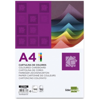 Liderpapel CT04 - Paquete de 100 cartulinas, A4, 180 gr/m2, 10 colores surtidos