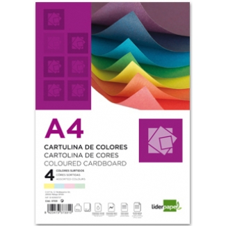 Liderpapel CT03 - Paquete de 100 cartulinas, A4, 180 gr/m2, 4 colores surtidos