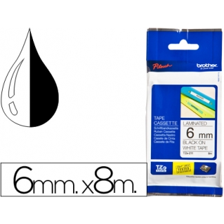 Brother TZE-211 - Cinta para rotuladora, laminada, 6 mm x 8 mt, impresión negra sobre fondo blanco