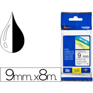 Brother TZE-221 - Cinta para rotuladora, laminada, 9 mm x 8 mt, impresión negra sobre fondo blanco