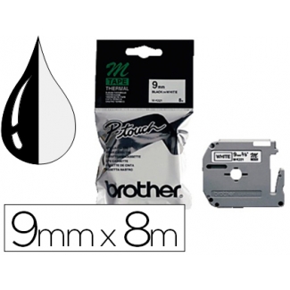 Cinta Brother blanco-negro 9 mm longitud 8 mt