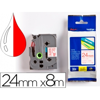 Brother TZE-252 - Cinta para rotuladora, laminada, 24 mm x 8 mt, impresión roja sobre fondo blanco