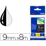 Brother TZE-325 - Cinta para rotuladora, laminada, 9 mm x 8 mt, impresión blanca sobre fondo negro