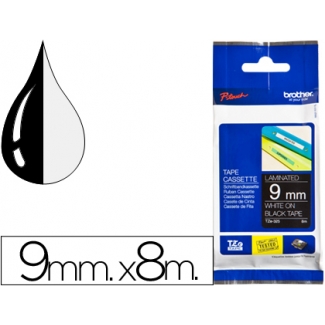 Brother TZE-325 - Cinta para rotuladora, laminada, 9 mm x 8 mt, impresión blanca sobre fondo negro