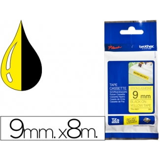 Brother TZE-S621 - Cinta para rotuladora, súper adhesivas, 9 mm x 8 mt, impresión negra sobre fondo amarillo