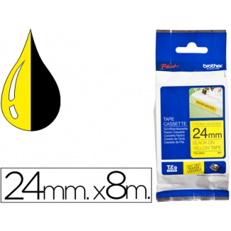 Brother TZE-S651 - Cinta para rotuladora, súper adhesivas, 24 mm x 8 mt, impresión negra sobre fondo amarillo